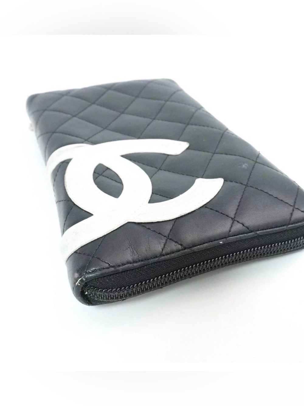 Chanel Cambon Wallet Quilted Leather CC Logo Zip Around Black Pink - Picture 12 of 15